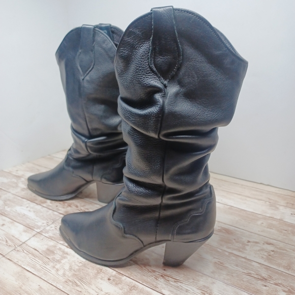 Shoes - Vintage Cowboy Cowgirl Real Western Boots Leather Black Slouchy Women's Size 8.5